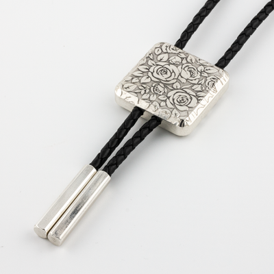 Silver Rose Bolo Tie