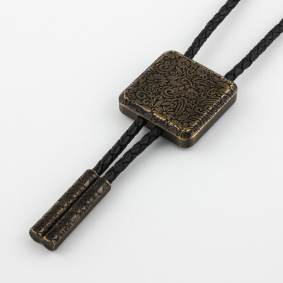 Engraved Brass Bolo Tie - Brass Bolo with Engraved Tips